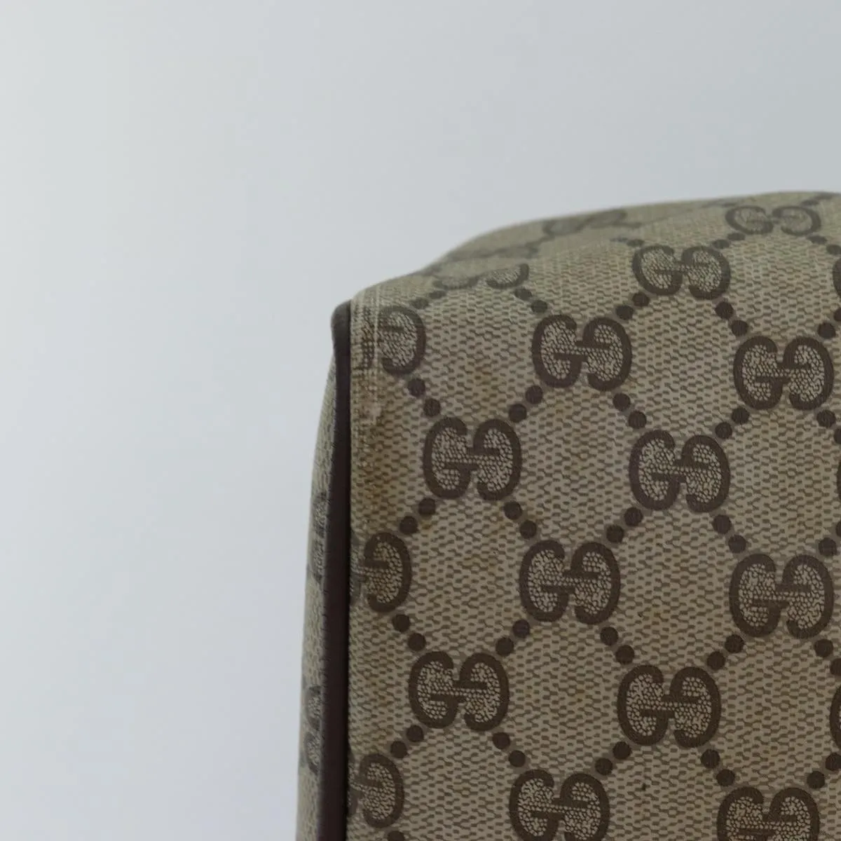 GUCCI GG Supreme Web Sherry Line Boston Bag PVC Leather Beige 81054