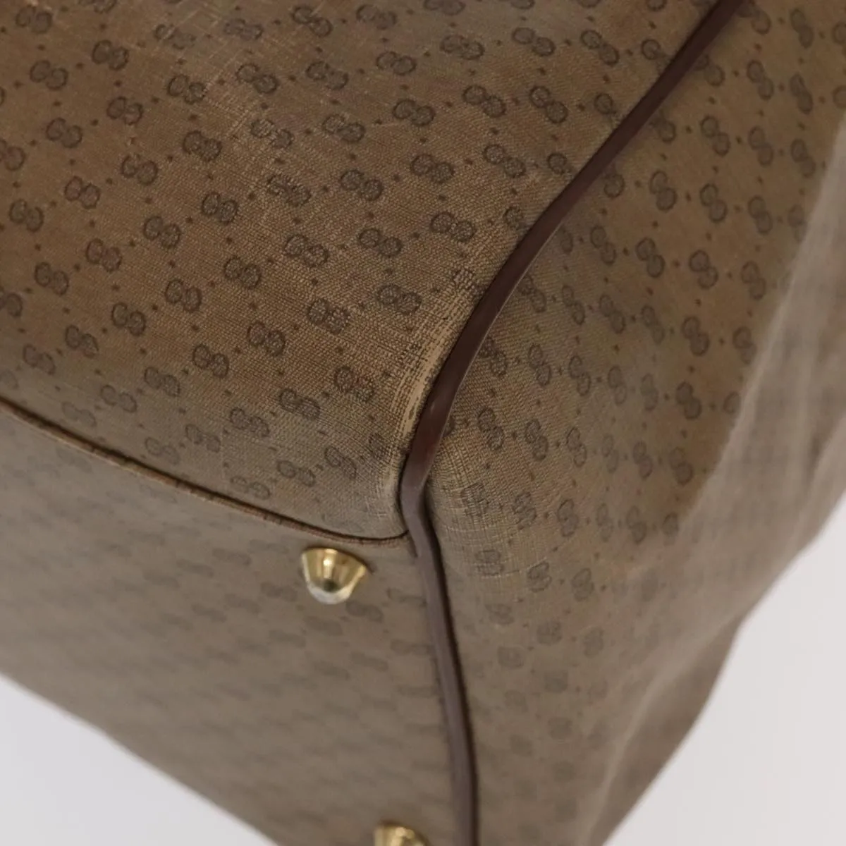 GUCCI Micro GG Canvas Web Sherry Line Boston Bag PVC Beige Gold ti2383