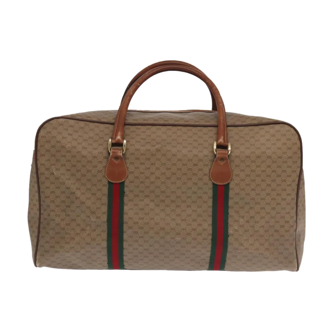GUCCI Micro GG Canvas Web Sherry Line Boston Bag PVC Beige Gold ti2383