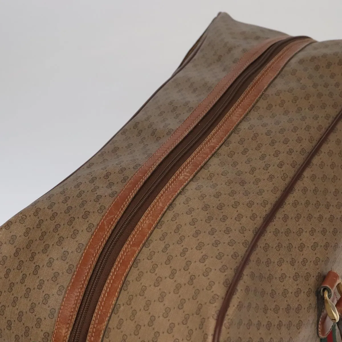 GUCCI Micro GG Canvas Web Sherry Line Boston Bag PVC Beige Gold ti2383