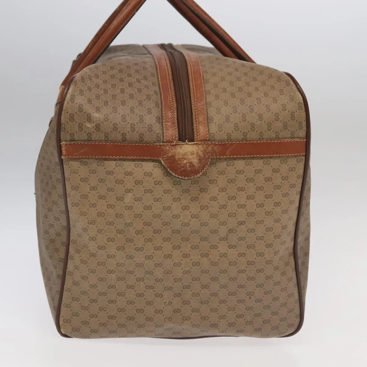 GUCCI Micro GG Canvas Web Sherry Line Boston Bag PVC Beige Gold ti2383