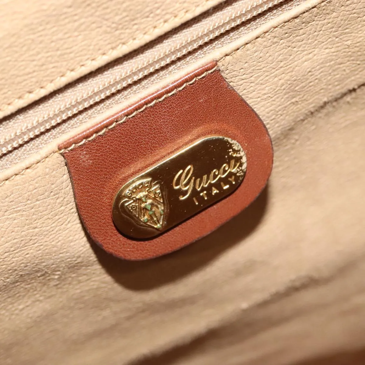 GUCCI Micro GG Canvas Web Sherry Line Boston Bag PVC Beige Gold ti2383