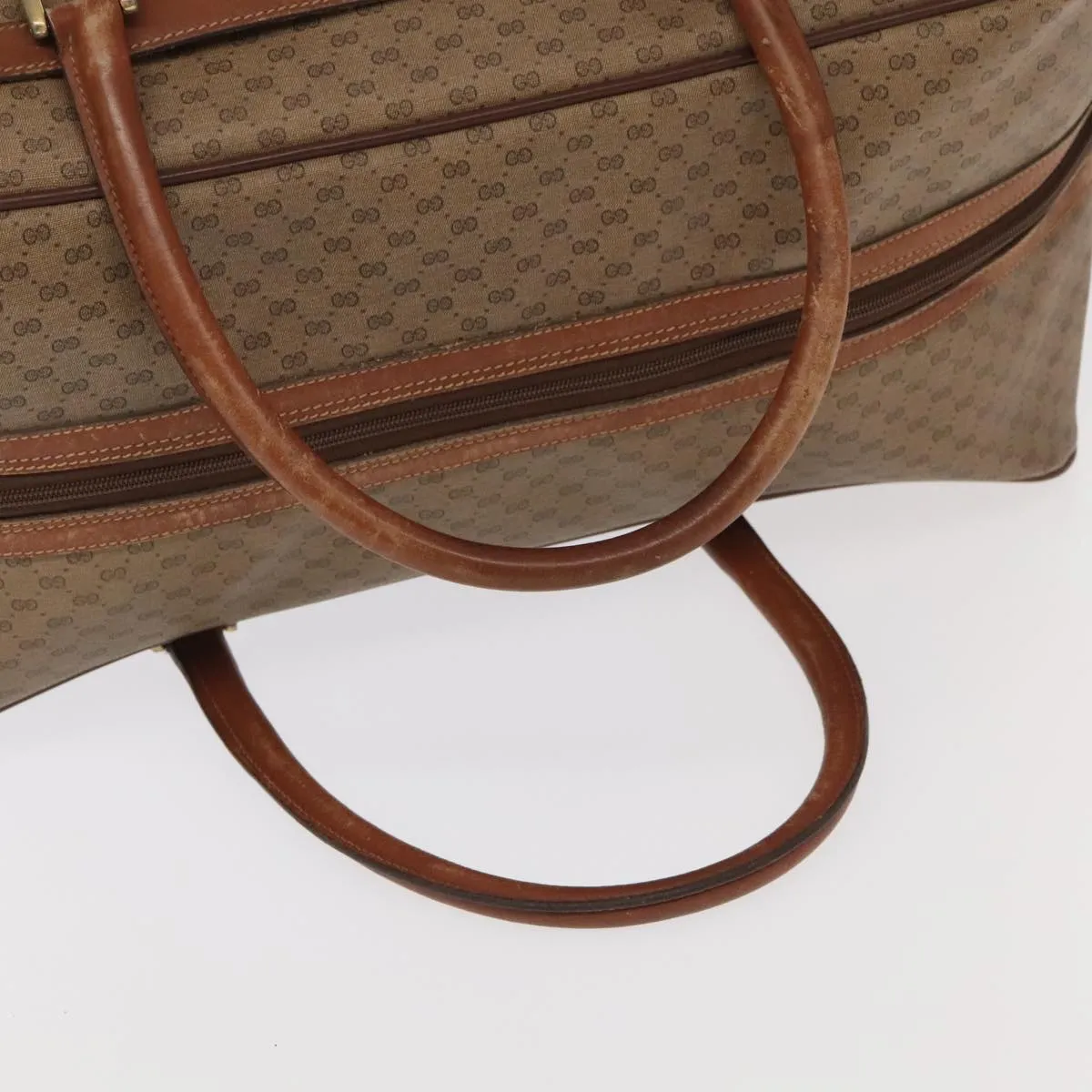 GUCCI Micro GG Canvas Web Sherry Line Boston Bag PVC Beige Gold ti2383