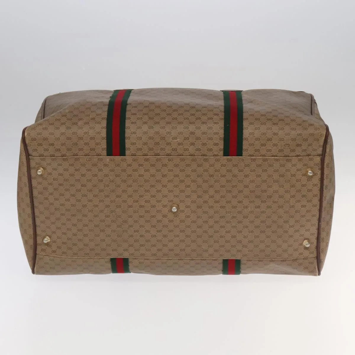 GUCCI Micro GG Canvas Web Sherry Line Boston Bag PVC Beige Gold ti2383