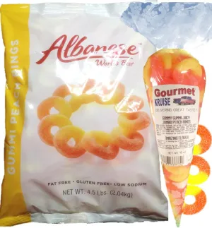 Gummi Gummy Peach Rings Albanese - Bulk Candy 4.5Lb Bag With Peach Rings Gourmet Kruise Signature Gift Bag 10 OZ (NET WT 82 OZ) 2 Item Bundle