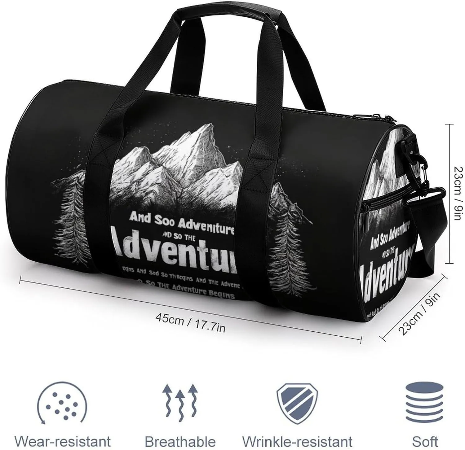 Gym Bag for Men Women Lightweight Sports Duffle Bag with Multiple Compartments Cylindrical Gym Bag for Fitness Travel And Outdoor Activities Ater Resistant Yoga Bag Training Bag Adventure Awaits