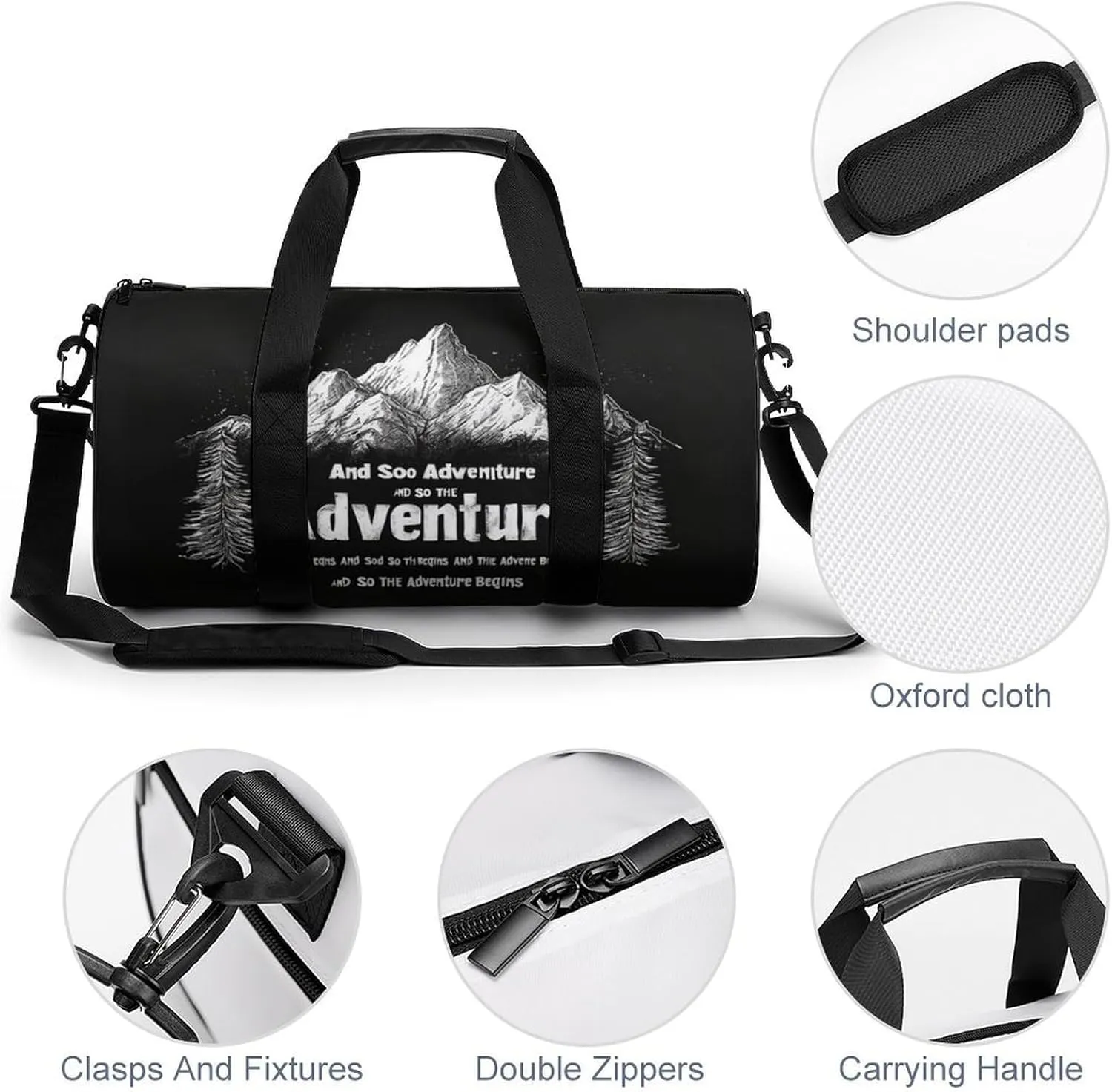Gym Bag for Men Women Lightweight Sports Duffle Bag with Multiple Compartments Cylindrical Gym Bag for Fitness Travel And Outdoor Activities Ater Resistant Yoga Bag Training Bag Adventure Awaits