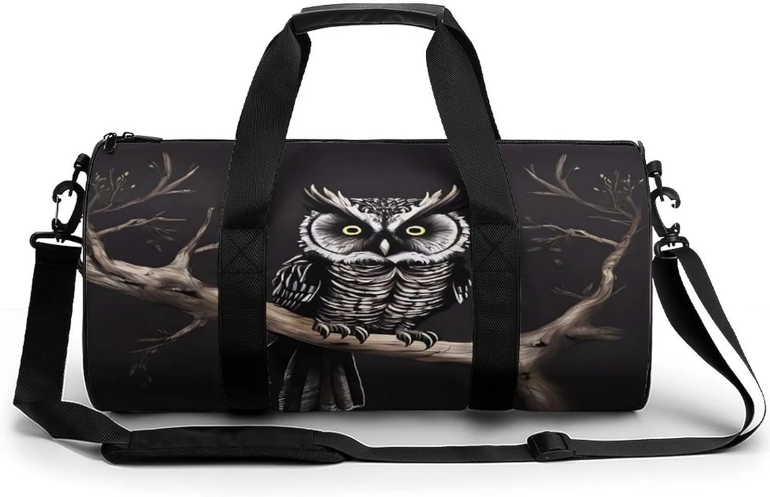 Gym Bag, Late Night Owl Printed Gym Bag,cylinder Gym Bag,sports Luggage Bag,weekend Luggage Bag