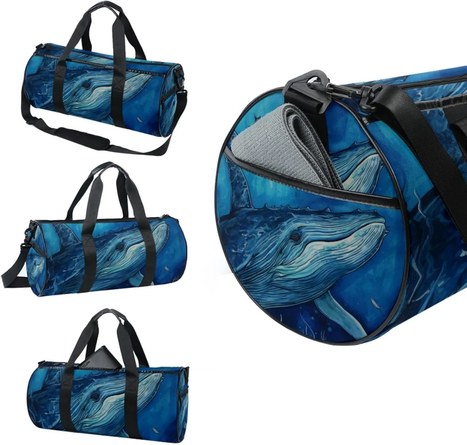 Gym Bags for Women,Duffle Bag for Travel,Watercolor Whale Hand Drawn Blue,Gym Bag for Men