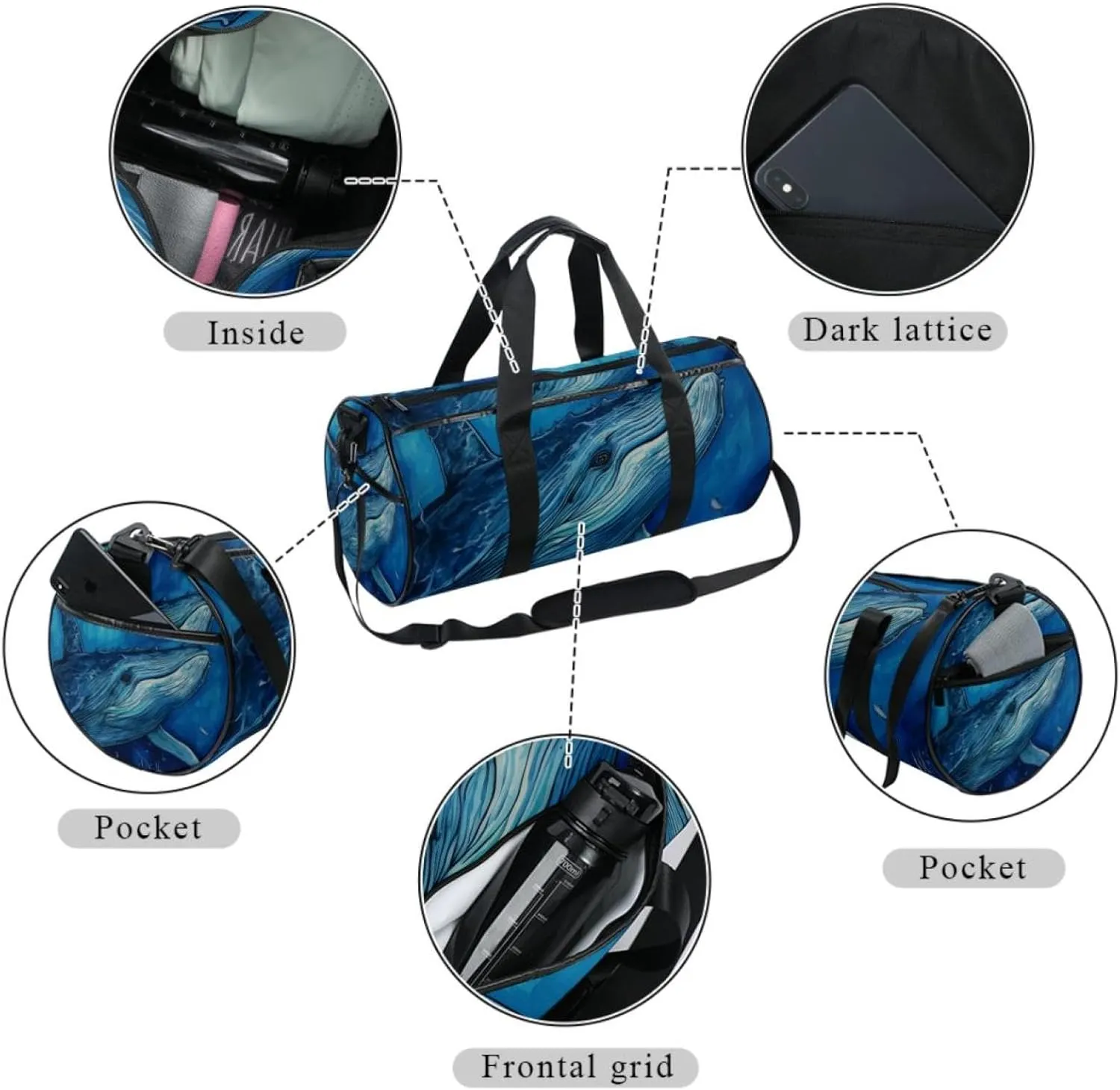 Gym Bags for Women,Duffle Bag for Travel,Watercolor Whale Hand Drawn Blue,Gym Bag for Men