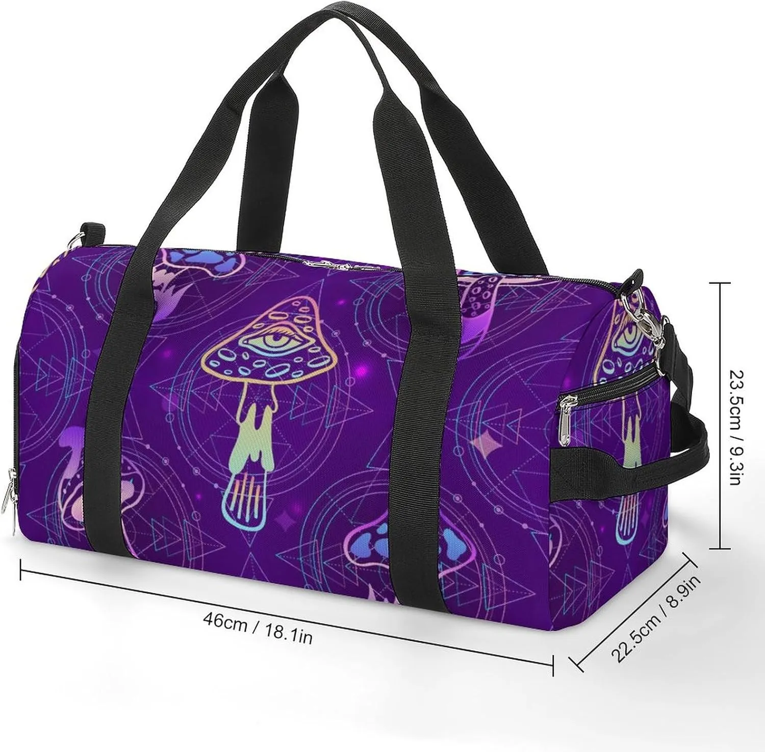 Gym Duffel Bag with Shoe Compartment Wet Pocket, Psychedelic Mushrooms Travel Bag for Men Women