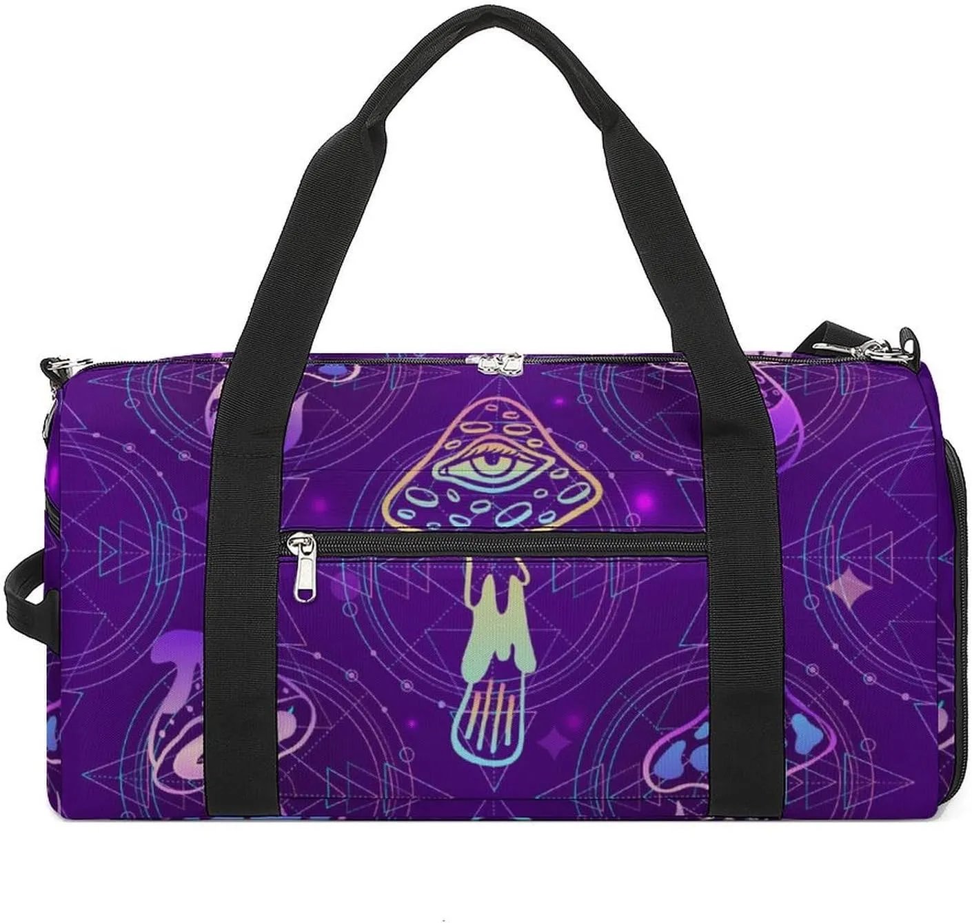 Gym Duffel Bag with Shoe Compartment Wet Pocket, Psychedelic Mushrooms Travel Bag for Men Women