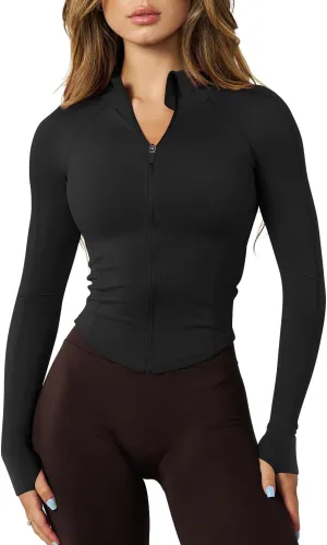 GYM RAINBOW Womens Snatched Workout Jackets Lightweight Zip Up Slim Fit Gym Track Athletic Jackets with Thumb Holes