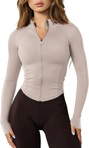 GYM RAINBOW Womens Snatched Workout Jackets Lightweight Zip Up Slim Fit Gym Track Athletic Jackets with Thumb Holes