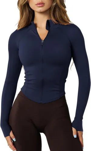 GYM RAINBOW Womens Snatched Workout Jackets Lightweight Zip Up Slim Fit Gym Track Athletic Jackets with Thumb Holes