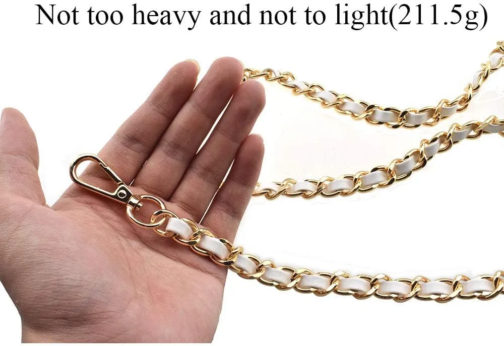 HAHIYO Metal Plus Synthetic Leather Purse Chain Strap Length 55.1 Inch Gold White for Shoulder Cross Body Sling Purse Handbag Clutch Replacement Comfortable 0.47 Inch Wide 5mm Extra Thick 1 Pack