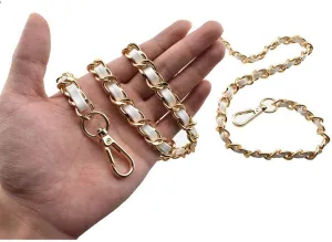 HAHIYO Metal Plus Synthetic Leather Purse Chain Strap Length 55.1 Inch Gold White for Shoulder Cross Body Sling Purse Handbag Clutch Replacement Comfortable 0.47 Inch Wide 5mm Extra Thick 1 Pack