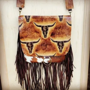 Hair on Hide Steer Head Flap Crossbody Handbag