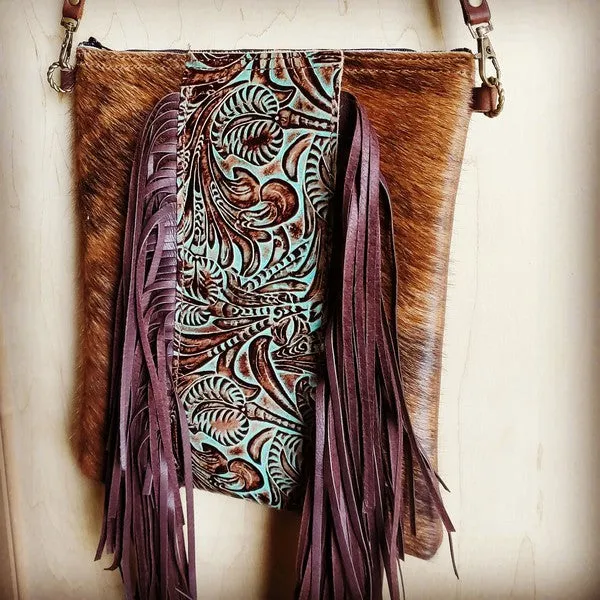 Hair on Hide w/Turquoise Floral Center Handbag