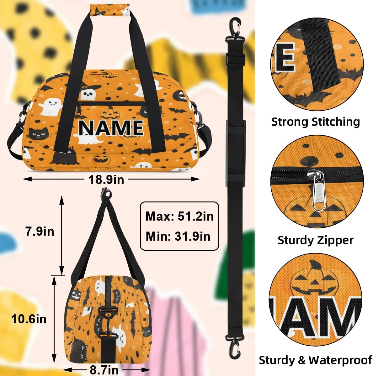 Halloween Ghosts Mini Gym Bag 18 inch for Women Men Waterproof Custom Halloween Cute Ghost Travel Duffel Bag Carry On Overnight Tote Nurse Bag for Work Fitness Hiking