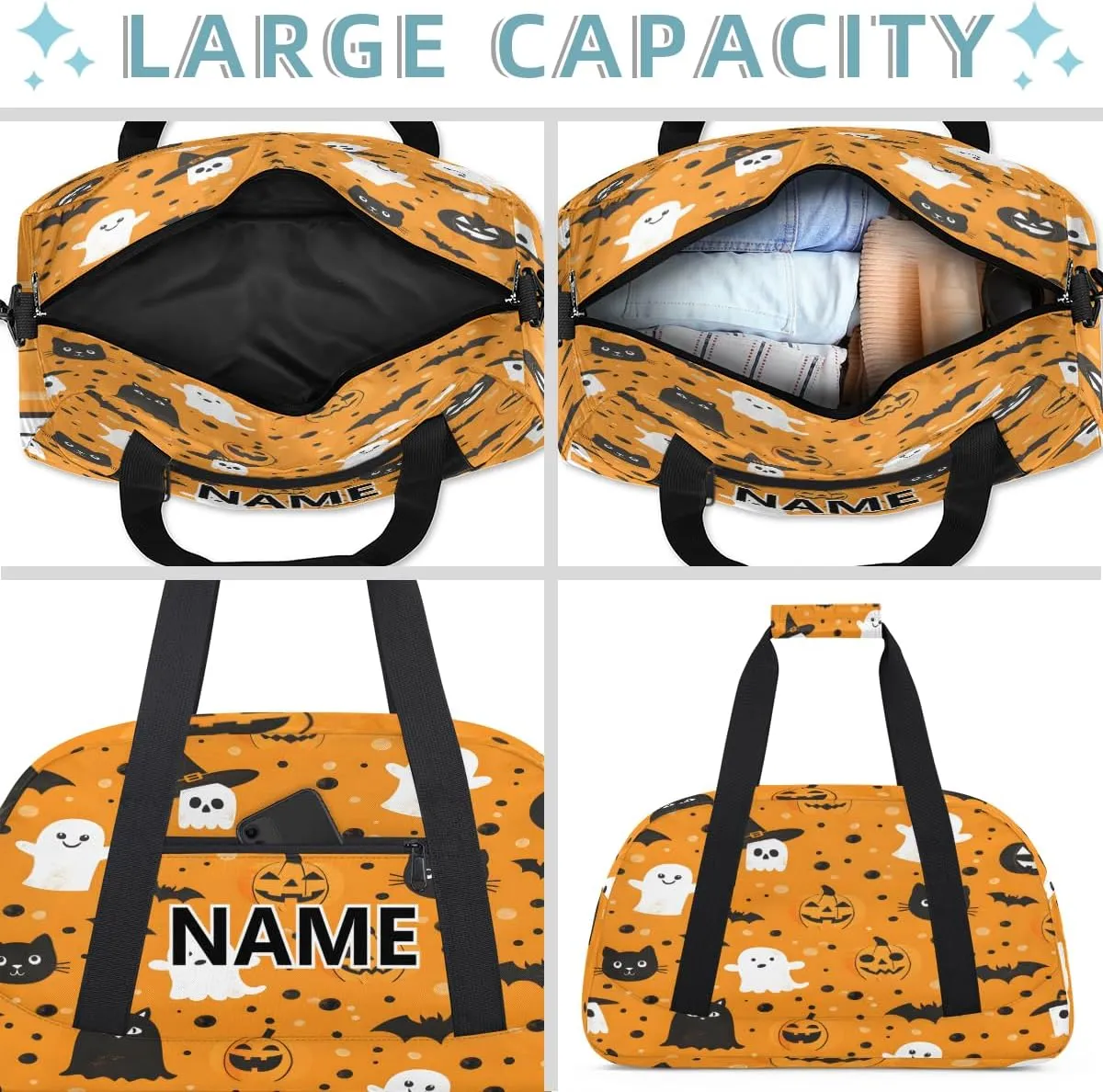Halloween Ghosts Mini Gym Bag 18 inch for Women Men Waterproof Custom Halloween Cute Ghost Travel Duffel Bag Carry On Overnight Tote Nurse Bag for Work Fitness Hiking
