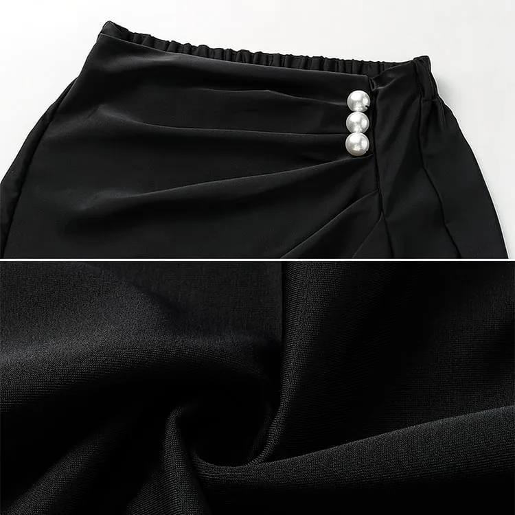 Halter Artificial Pearl Chain One Piece Swimsuit Set - As shown / S