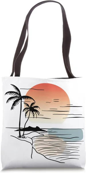 Hand-Drawn-Beach-Line-art Sunset Serenity Tote Bag