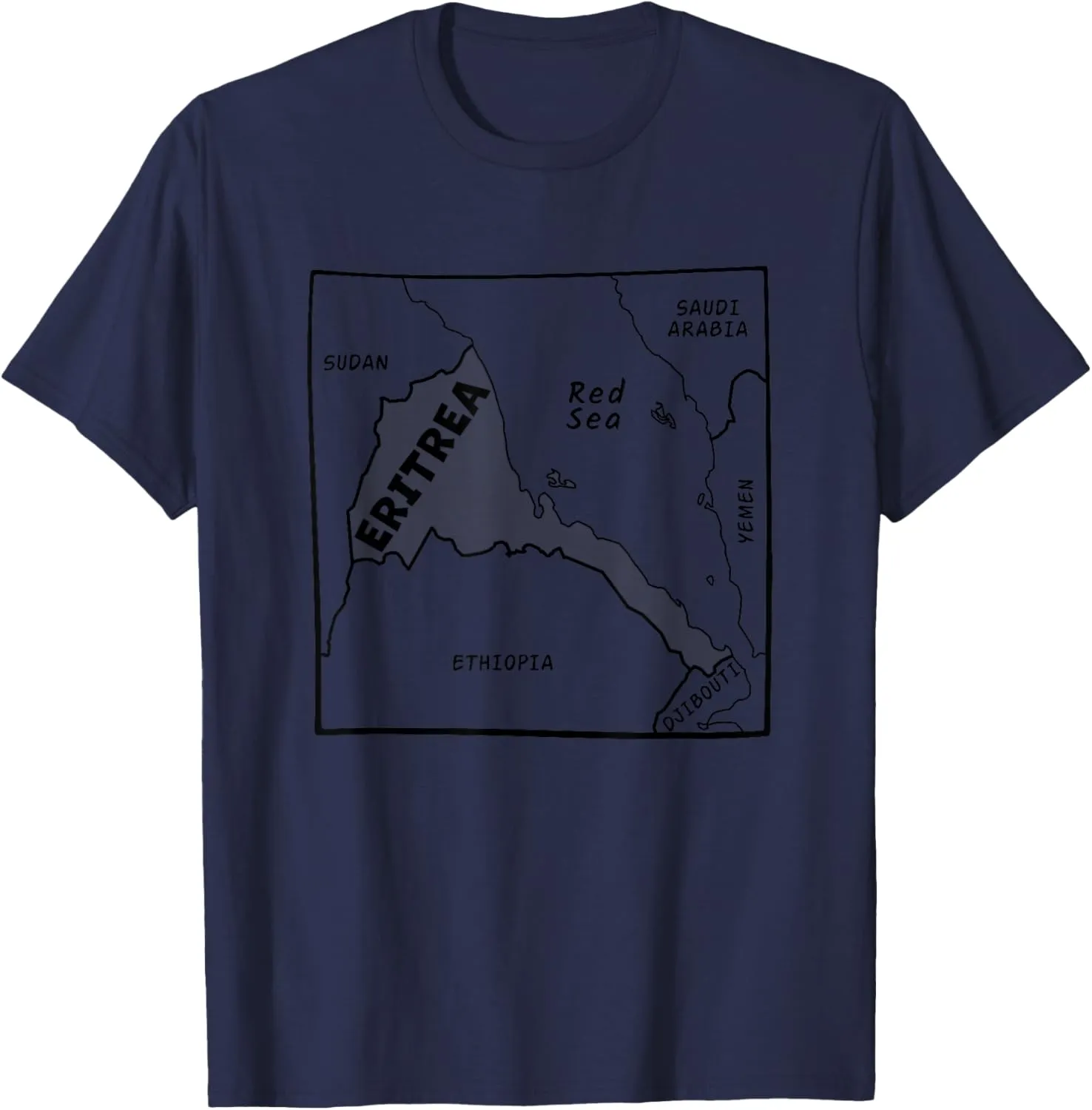 Hand-drawn black line map of Eritrea & neighboring countries T-Shirt