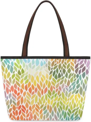 Hand-drawn Leaf Colorful Tote Bag for Women Womens Handbags Tote Bags for Travel Beach Gym