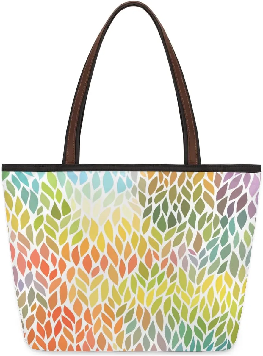 Hand-drawn Leaf Colorful Tote Bag for Women Womens Handbags Tote Bags for Travel Beach Gym