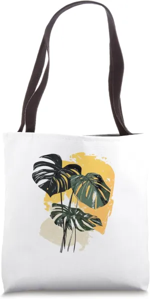 Hand Drawn Monstera in Colour Window Leaf Plant Natural Tote Bag