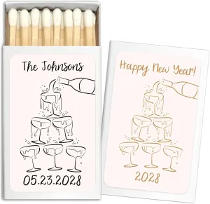 Hand Drawn Party Matches, Personalized Matches for Wedding Favors, Champagne Tower Matchboxes - Custom Wedding Matches (Set of 50 Matchboxes) (White Box)