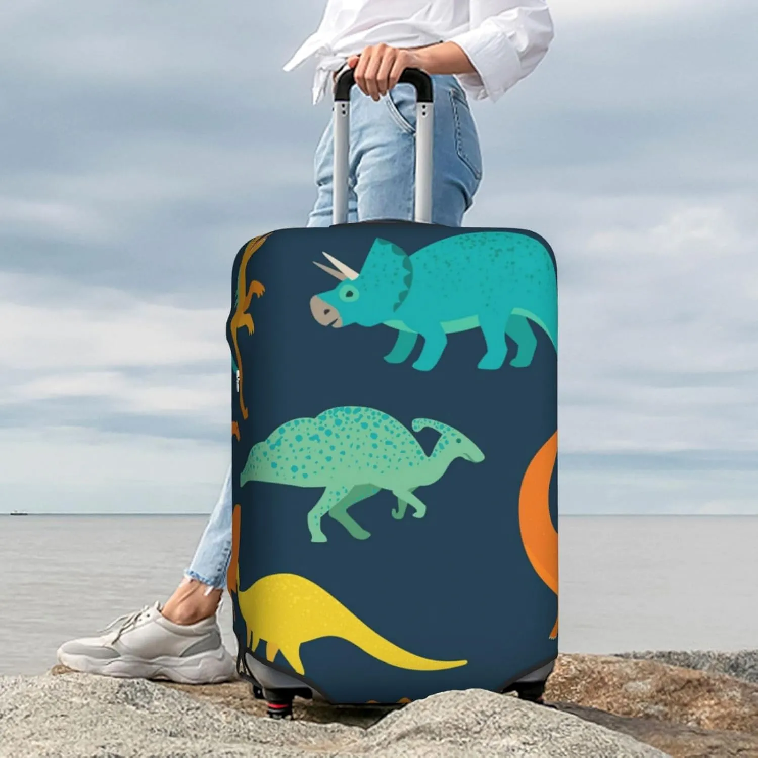 Hand Drawn Seamless Print Elastic Travel Luggage Cover Suitcase Protector Bag, Anti-Scratch, Washable Suitcase Sleeve For Kid Adult,For 18-32 Inch Luggage