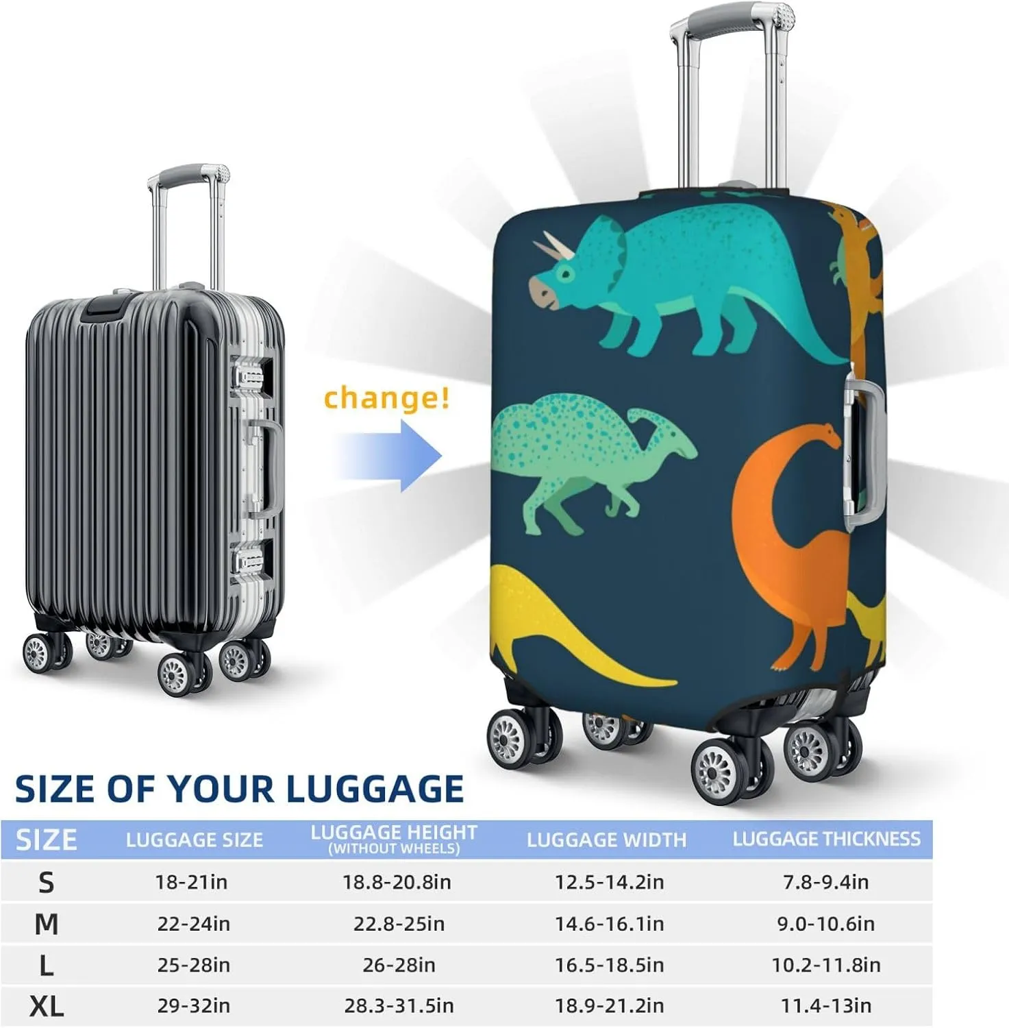 Hand Drawn Seamless Print Elastic Travel Luggage Cover Suitcase Protector Bag, Anti-Scratch, Washable Suitcase Sleeve For Kid Adult,For 18-32 Inch Luggage