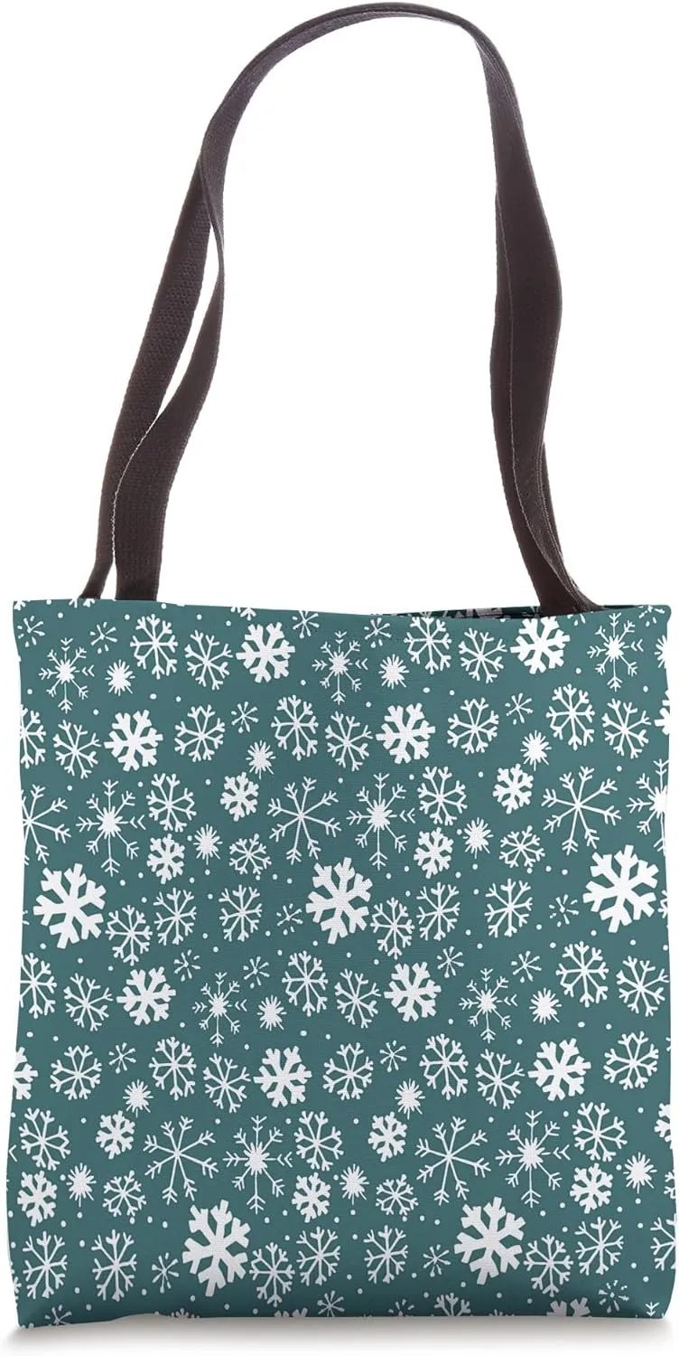 Hand Drawn Snowflake Snowfall Pattern With Blue Background Tote Bag