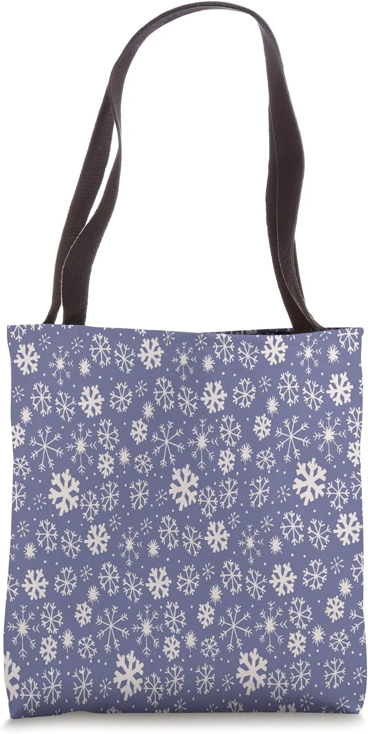 Hand Drawn Snowflake Snowfall Pattern With Blue Background Tote Bag