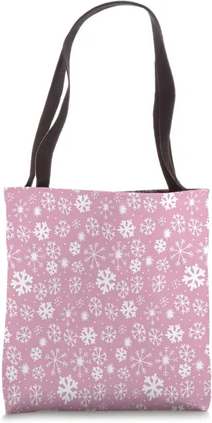Hand Drawn Snowflake Snowfall Pattern With Pink Background Tote Bag