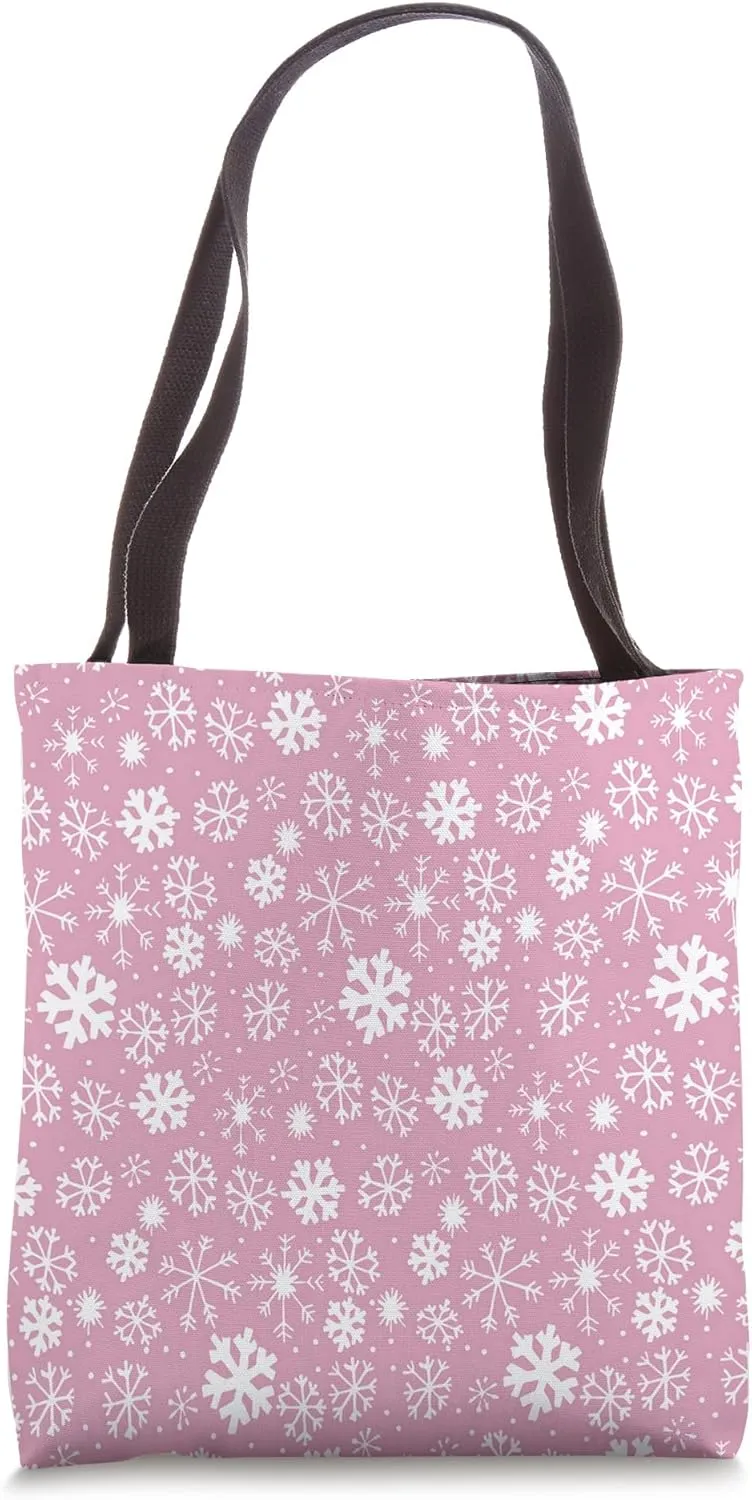 Hand Drawn Snowflake Snowfall Pattern With Pink Background Tote Bag