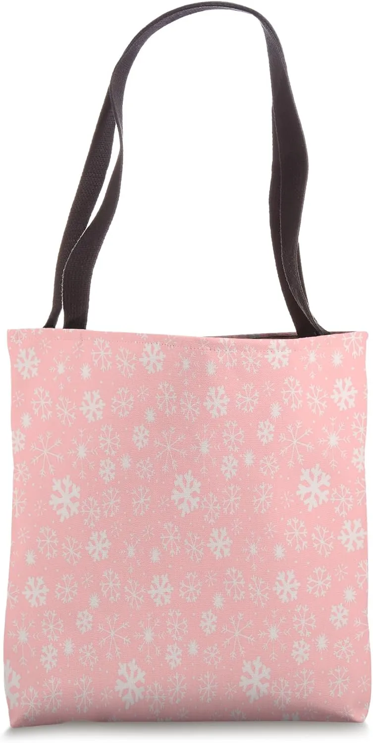 Hand Drawn Snowflake Snowfall Pattern With Pink Background Tote Bag