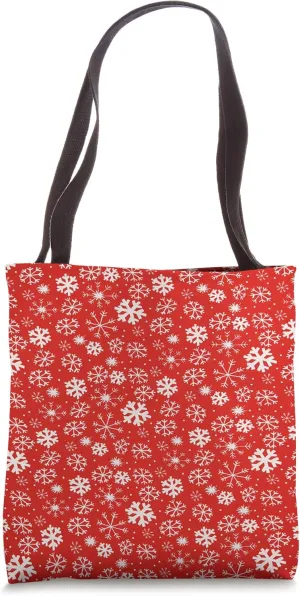 Hand Drawn Snowflake Snowfall Pattern With Red Background Tote Bag