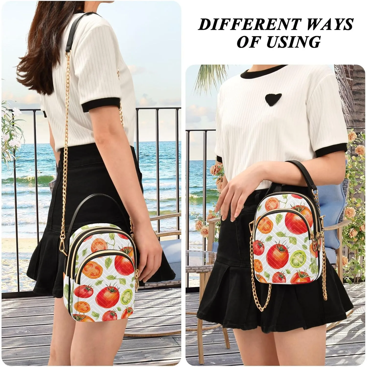 Hand Painted Watercolor Tomatoes Women's Crossbody Bags, Shoulder Purse Crossbody, Stylish Crossbody Bags for Travel