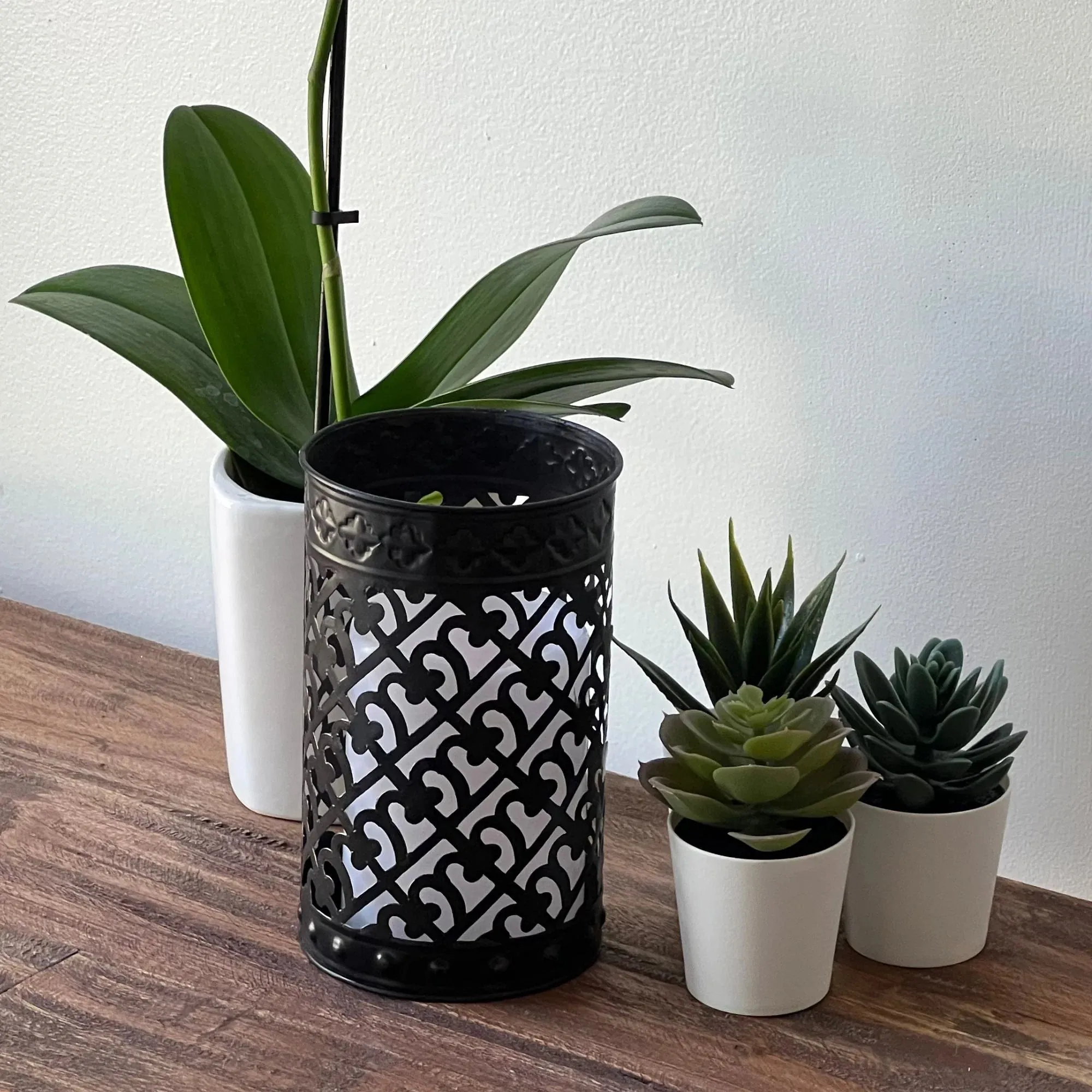 Hand Stamped Metal Tall Lattice Votive