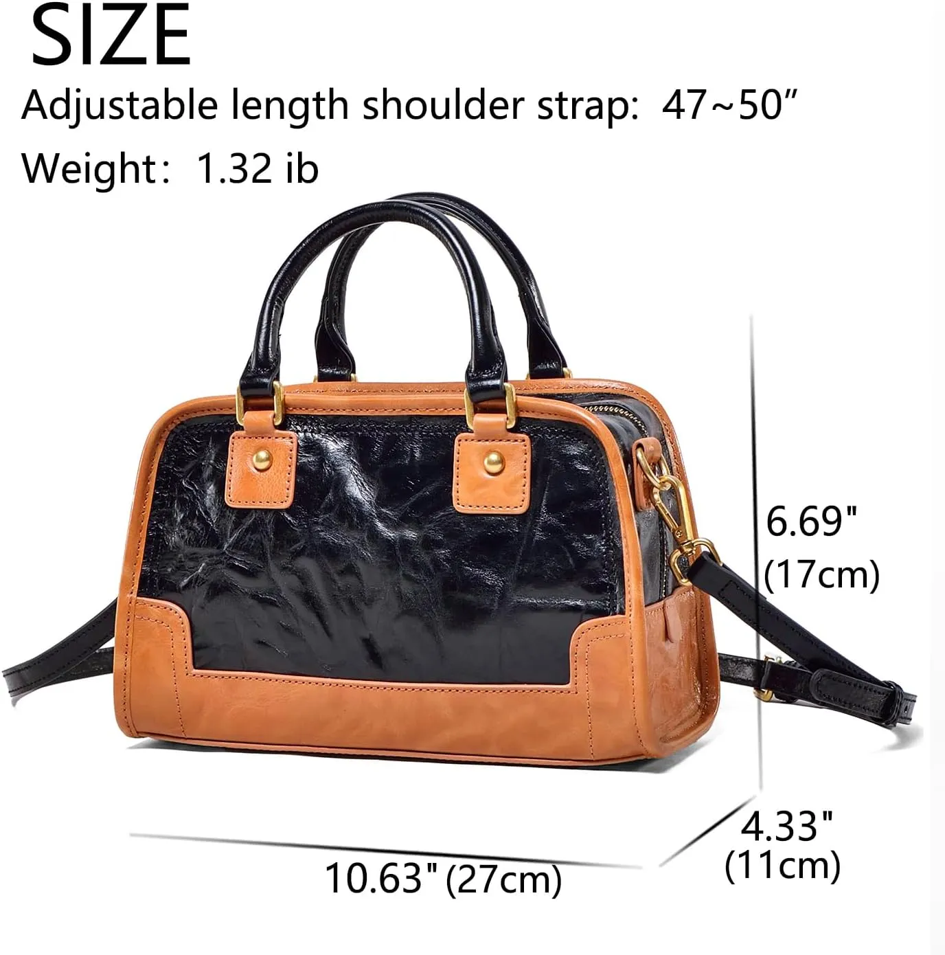 Handbag Genuine Leather Women's Bag Wrinkled Leather Crossbody Bag British Style, Layered Cowhide Boston Bag