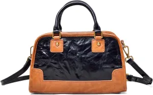 Handbag Genuine Leather Women's Bag Wrinkled Leather Crossbody Bag British Style, Layered Cowhide Boston Bag