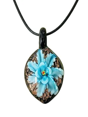 Handblown Murano Style Glass Necklace, Colorful Floral Large Pendant, Murano Glass Inspired Jewlery, Gifts for Women Girls Christmas (Blue-single flower)