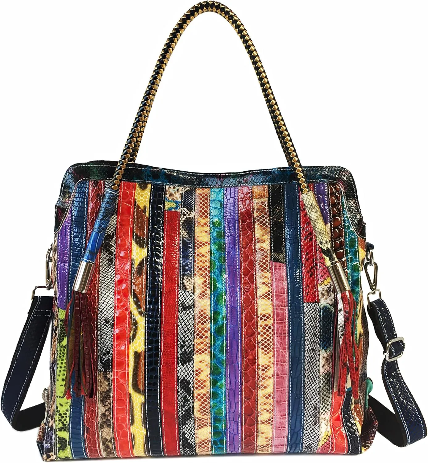 Handmade Cowhide Multi-color Block Random Stitching Unique Style Women's Bag - Crossbody, Shoulder and Handheld