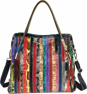 Handmade Cowhide Multi-color Block Random Stitching Unique Style Women's Bag - Crossbody, Shoulder and Handheld