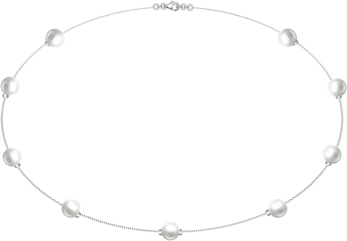 Handmade Freshwater Pearl Choker Necklaces for Women's Jewelry - 925 Sterling Silver Chain, Precious metals,Natural Pearl Pendant, Elegant Gift