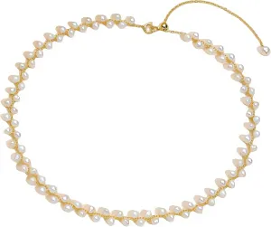 Handmade Freshwater Pearl Necklace for Women 3-4mm Natural Handwoven Lightweight Adjustable Modern Minimalist Versatile for Daily Office Travel