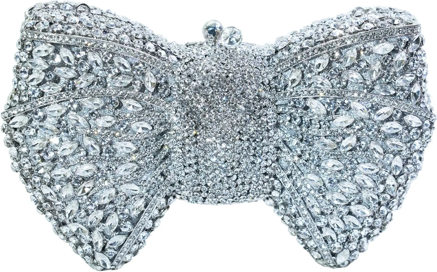 Handmade Inlay Rhinestone Bow Clutch Bag for Women, Sparkling Evening Party Wedding Purse with Detachable Pearl Chain Strap